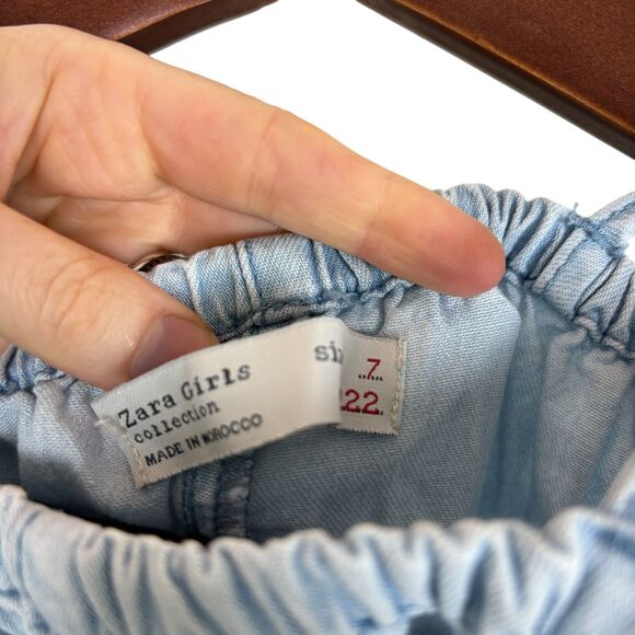 Zara Short Sleeve Denim Light Wash Cropped Jumpsuit Girls 7 - Picture 3 of 5